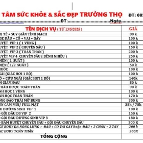 Bảng giá dịch vụ